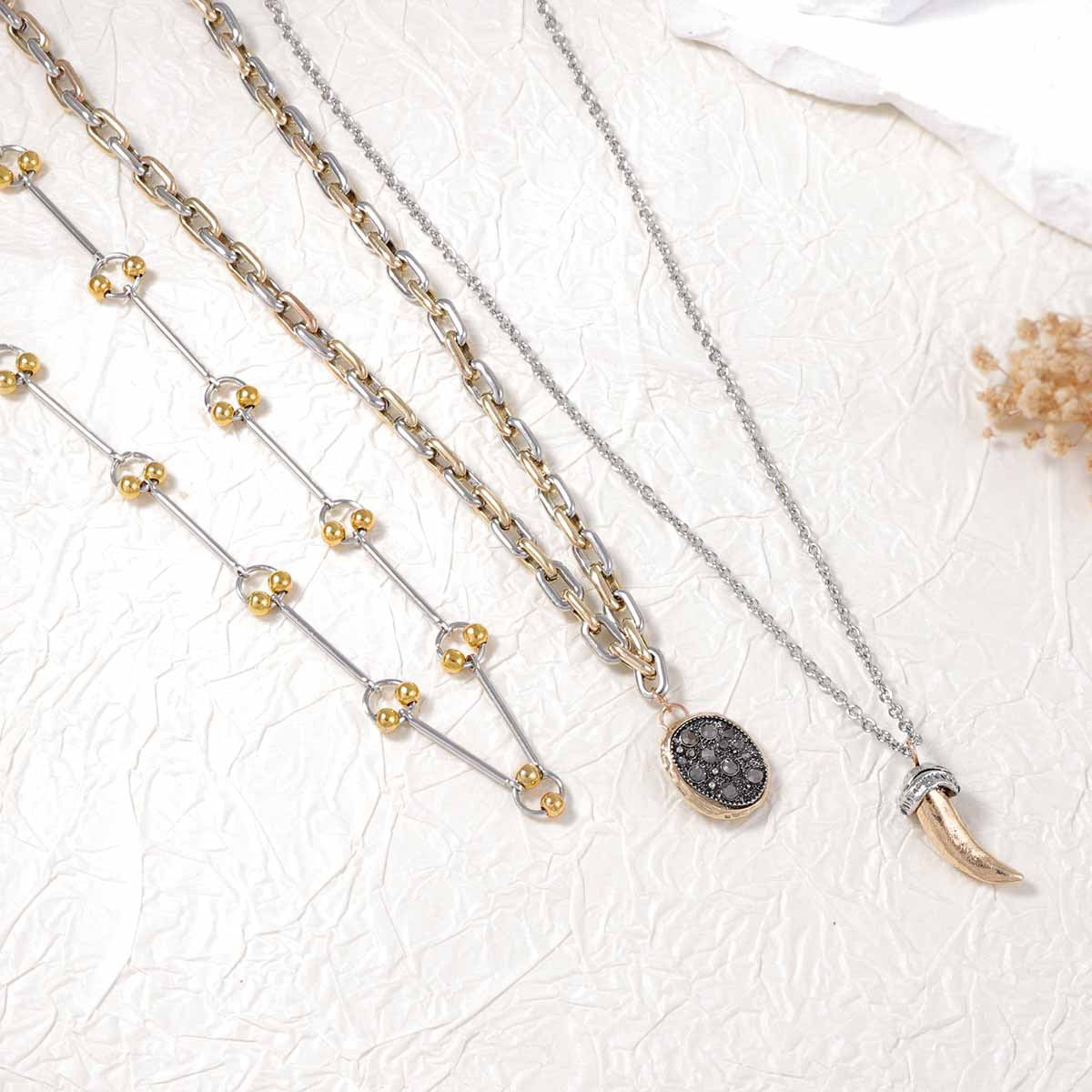 Layered Antler Pendant Necklace Geometric Casual