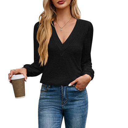 Layered V-Neck Cotton T-Shirt for Women