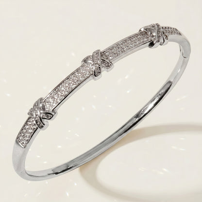 High-End Zirconia Stone Bangle with Nail Design for Weddings and Parties
