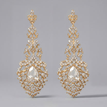 Vintage Floral Alloy Rhinestone Earrings Elegant Daily Drops