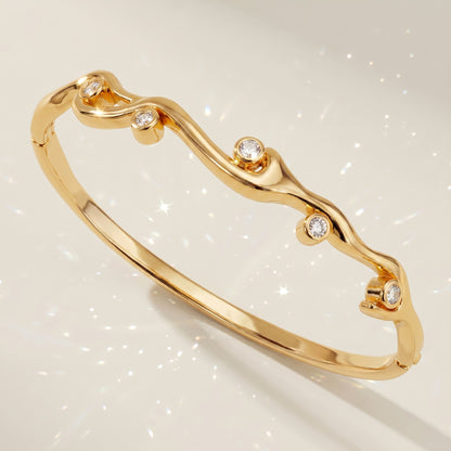 High-End Zirconia Stone Bangle with Nail Design for Weddings and Parties