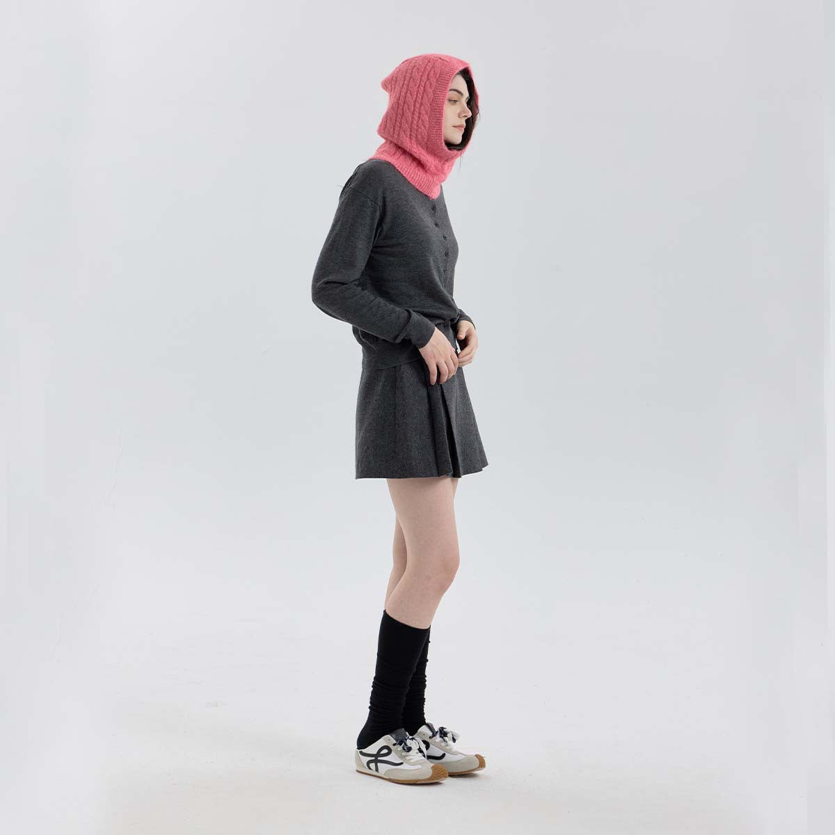 Handmade Wool Blend Knit Beanie with Neck Warmer for Women