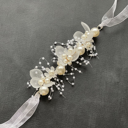 Pearl Handcrafted Wrist Flower and Headband Bridal Set