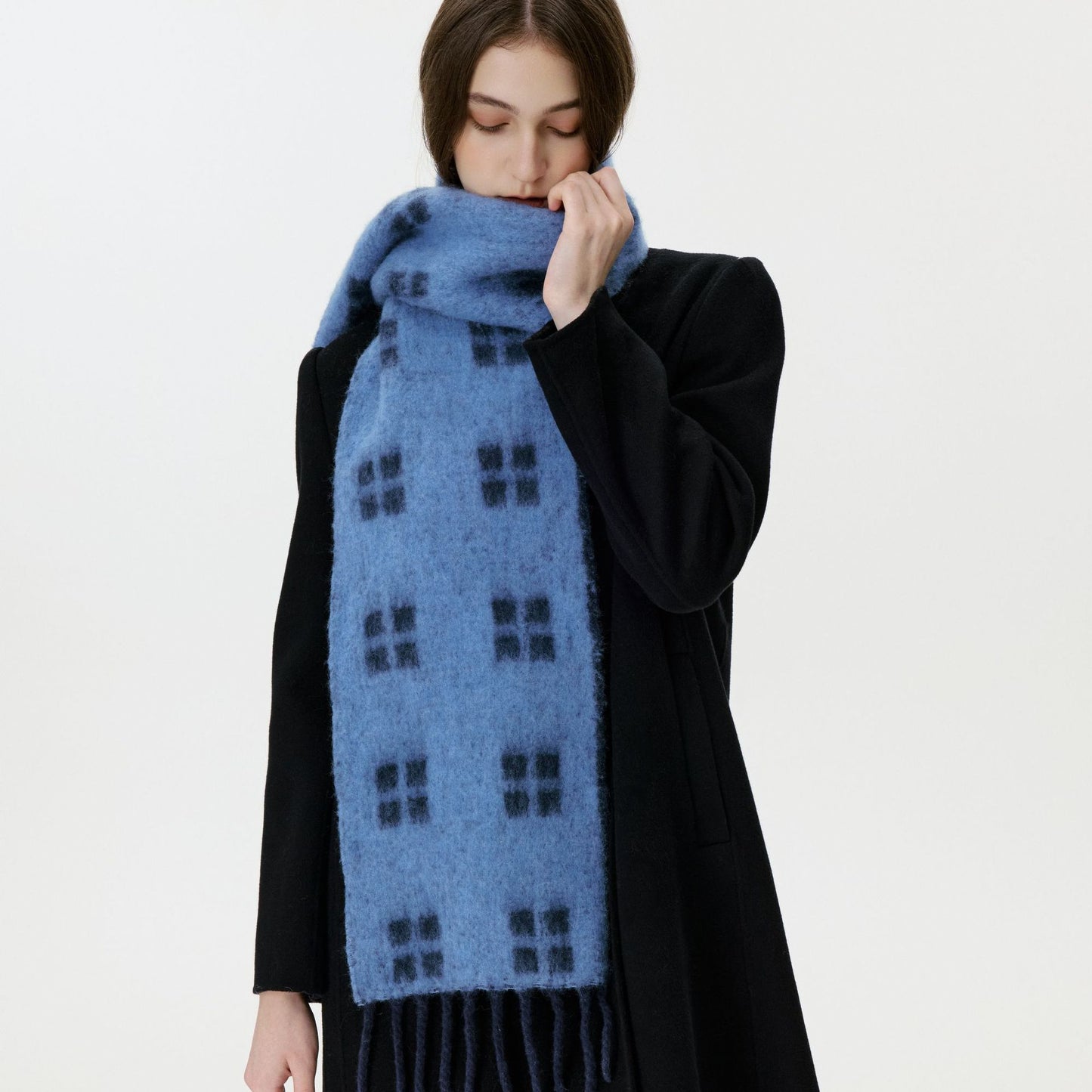 Trendy Wool-Blend Plaid Scarf with Fringe for Men and Women