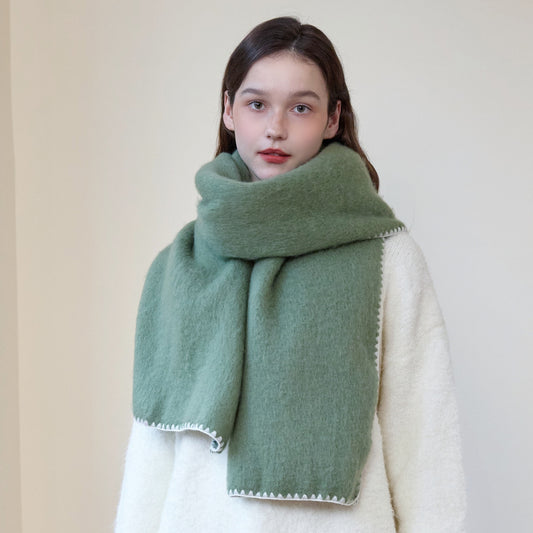 Solid Color Thick Warm Scarf with Edged Design for All Seasons