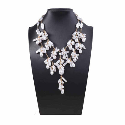 Necklace Baroque Floral Faux Pearl Layered Earring Set
