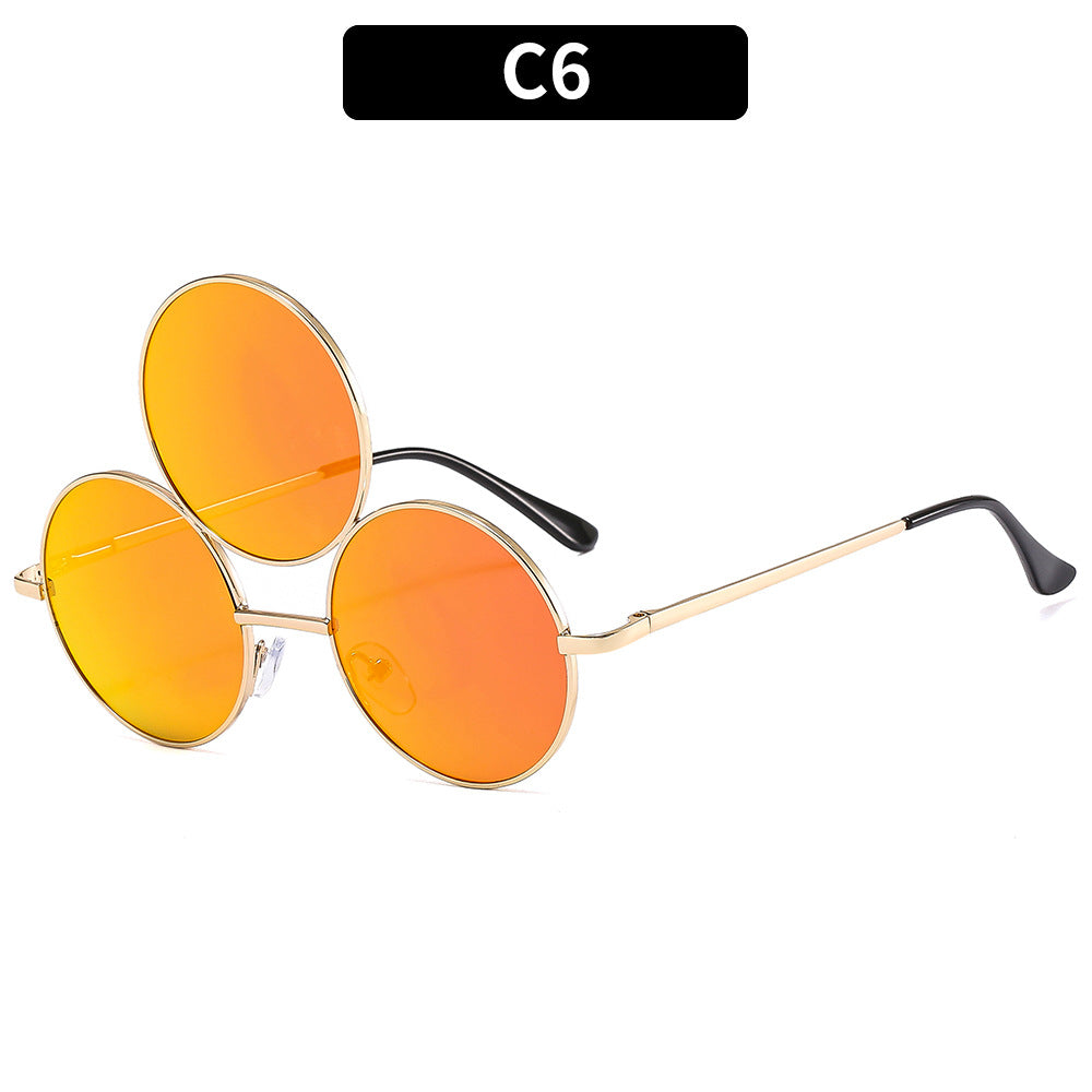 Trendy Punk Round Sunglasses with Metal Frame