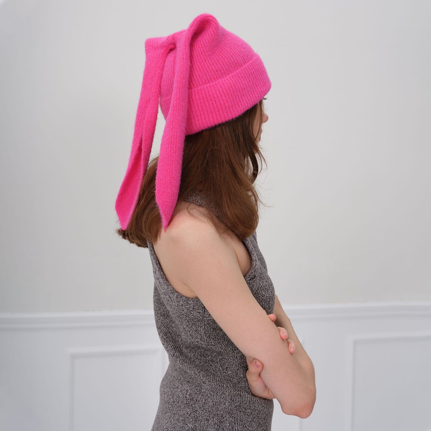 Y2K Cute Rabbit Ear Knitted Beanie Hat for Women