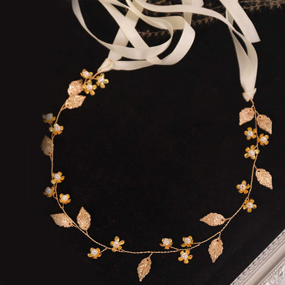Gold Leaf Flower Handmade Alloy Bridal Hairband
