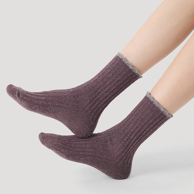 Socks Colorblock Combed Cotton Metallic Mid Calf Casual