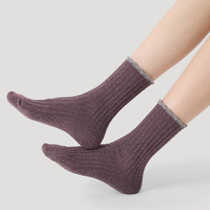 Socks Colorblock Combed Cotton Metallic Mid Calf Casual