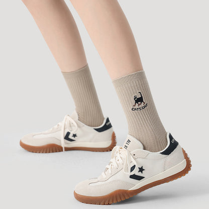 Mid Calf Panda Embroidered Combed Cotton Socks