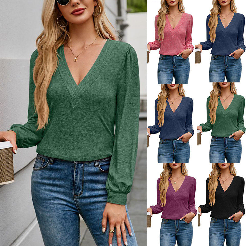 Layered V-Neck Cotton T-Shirt for Women