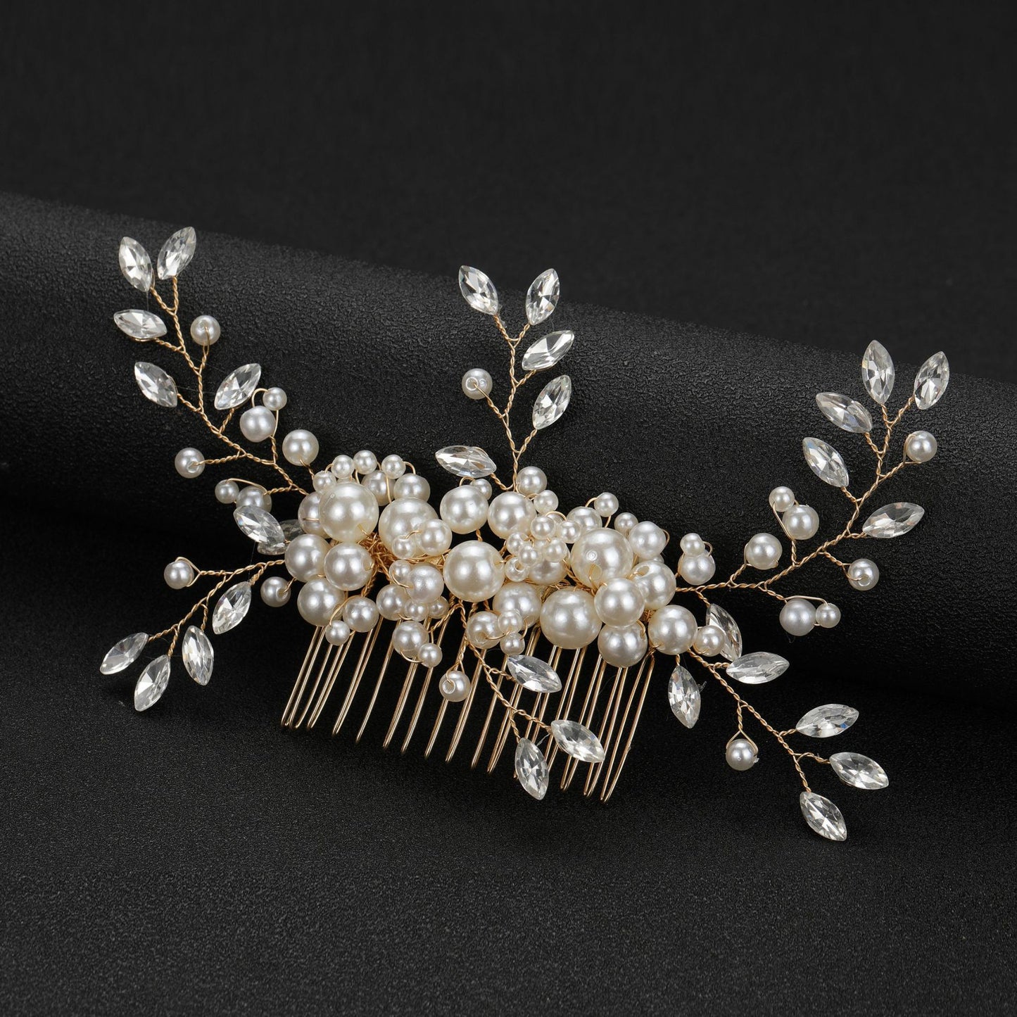Handmade Pearl Flower Wedding Hair Comb Rhinestones
