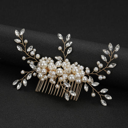 Handmade Pearl Flower Wedding Hair Comb Rhinestones