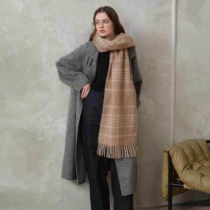 Designer Plaid Fringe Wool Scarf Stylish Winter Accessory