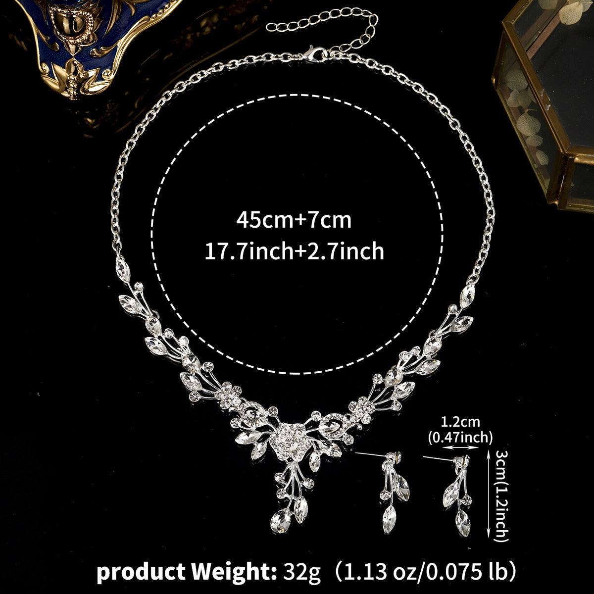 Bridal Jewelry Set With Flower Design Necklace And Earrings