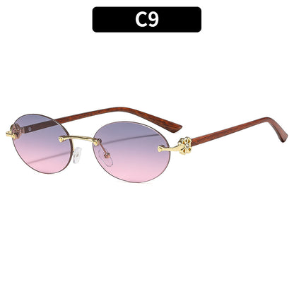 Oval Rimless Fashion Sunglasses UV400 Protection for Outdoor Activities