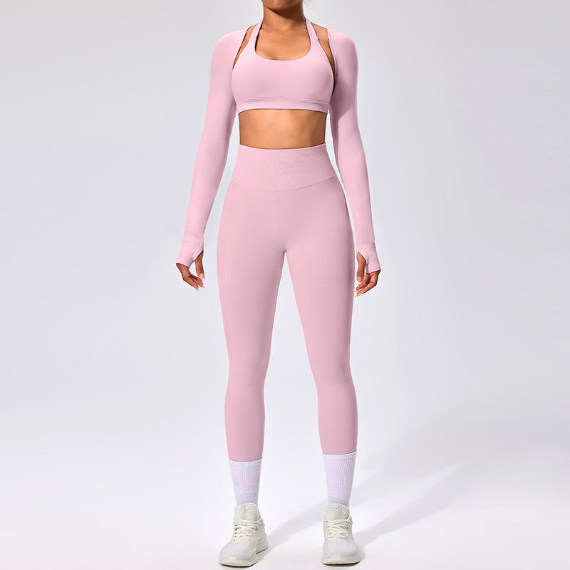 Women's Outdoor Yoga Set with Open Back Sports Bra and Pants