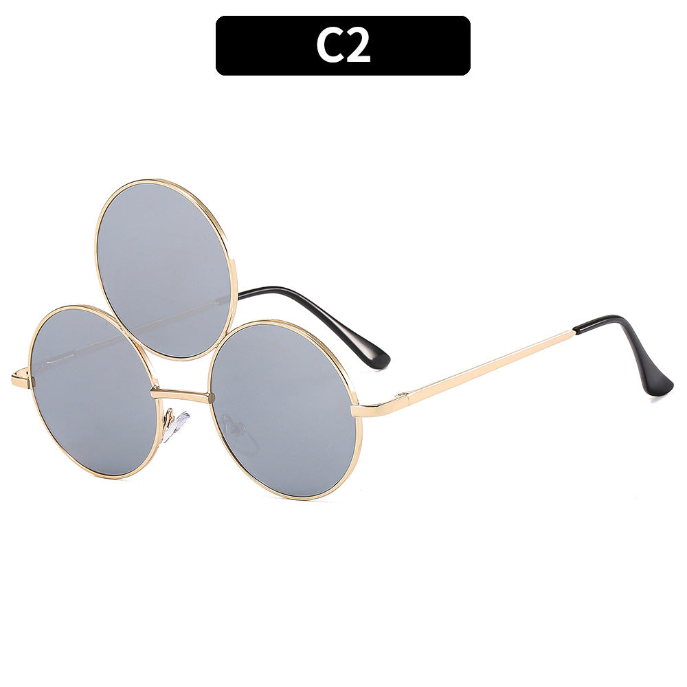 Trendy Punk Round Sunglasses with Metal Frame