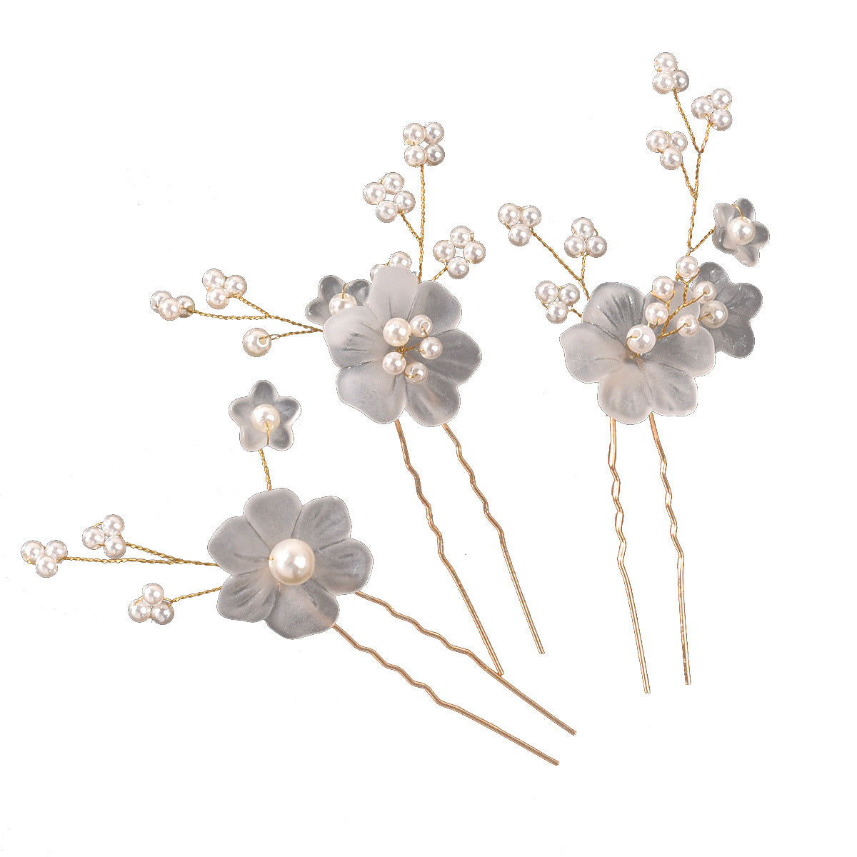 Elegant White Flower Hairpins Set of 3 Bridal Hairpiece