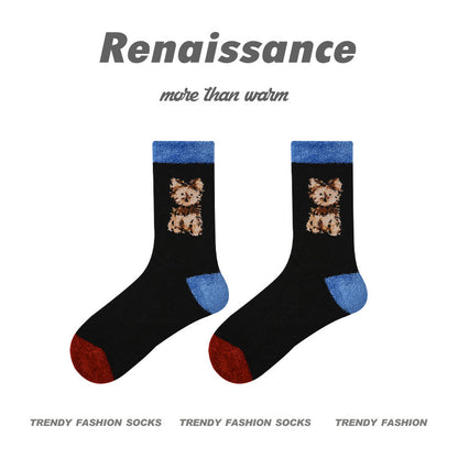 Cozy Cat Mid Calf Plush Polyester Socks