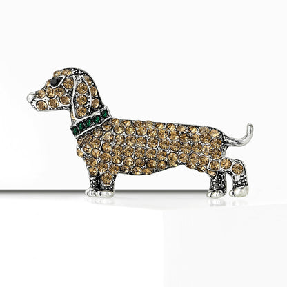 Alloy Dog Brooch with Rhinestones Stylish Animal Pin for Women