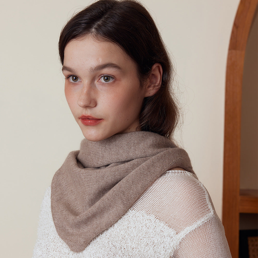 Solid Color Cashmere Wool Knitted Triangle Scarf for Women