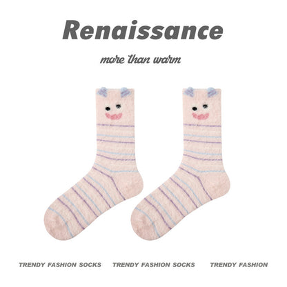 Cozy Cat Mid Calf Plush Polyester Socks