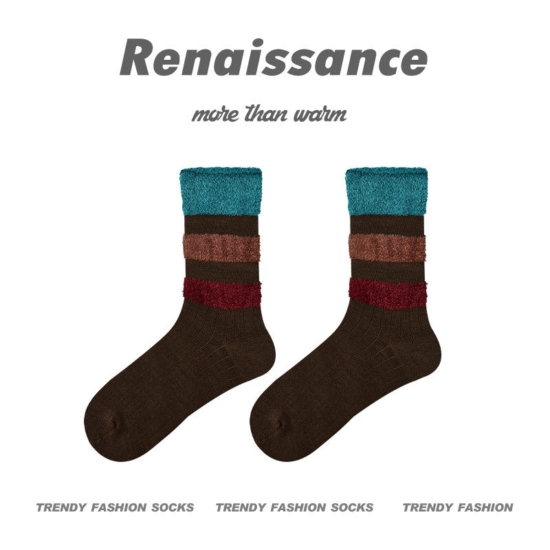 Mid Calf Seamless Wool Blend Striped Socks