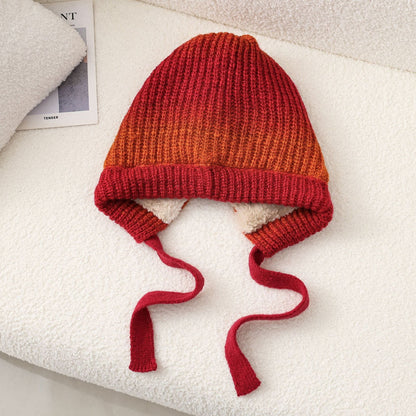Gradient Knit Beanie with Drawstring - Warm and Stylish for Casual Look