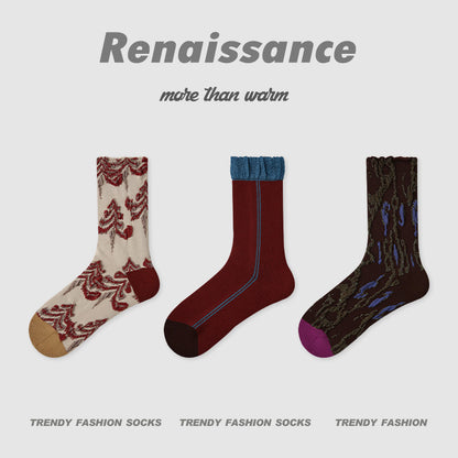 Butterfly Floral Combed Cotton Mid Calf Socks