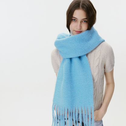 Solid Color Wool Scarf with Fringe - Stylish and Cozy