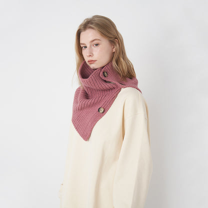 Pure Wool Knitted Scarf with Detachable Buttons for Women