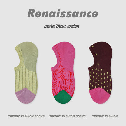 Socks Vintage Embossed Combed Cotton No Show