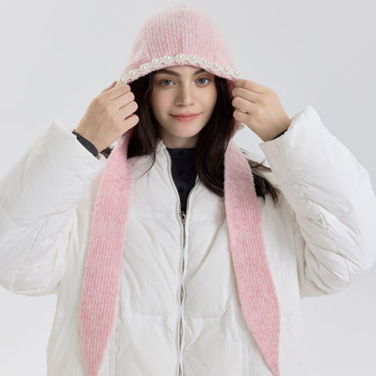 Trendy Knitted Pearl Beret Warm Ear Covering Hat