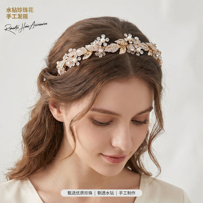 Elegant Floral Rhinestone Pearl Headband for Women