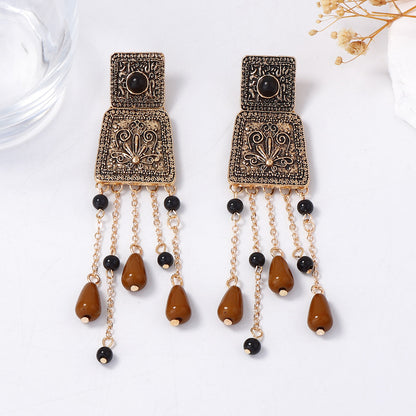 Long Tassel Geometric Floral Alloy Bohemian Earrings