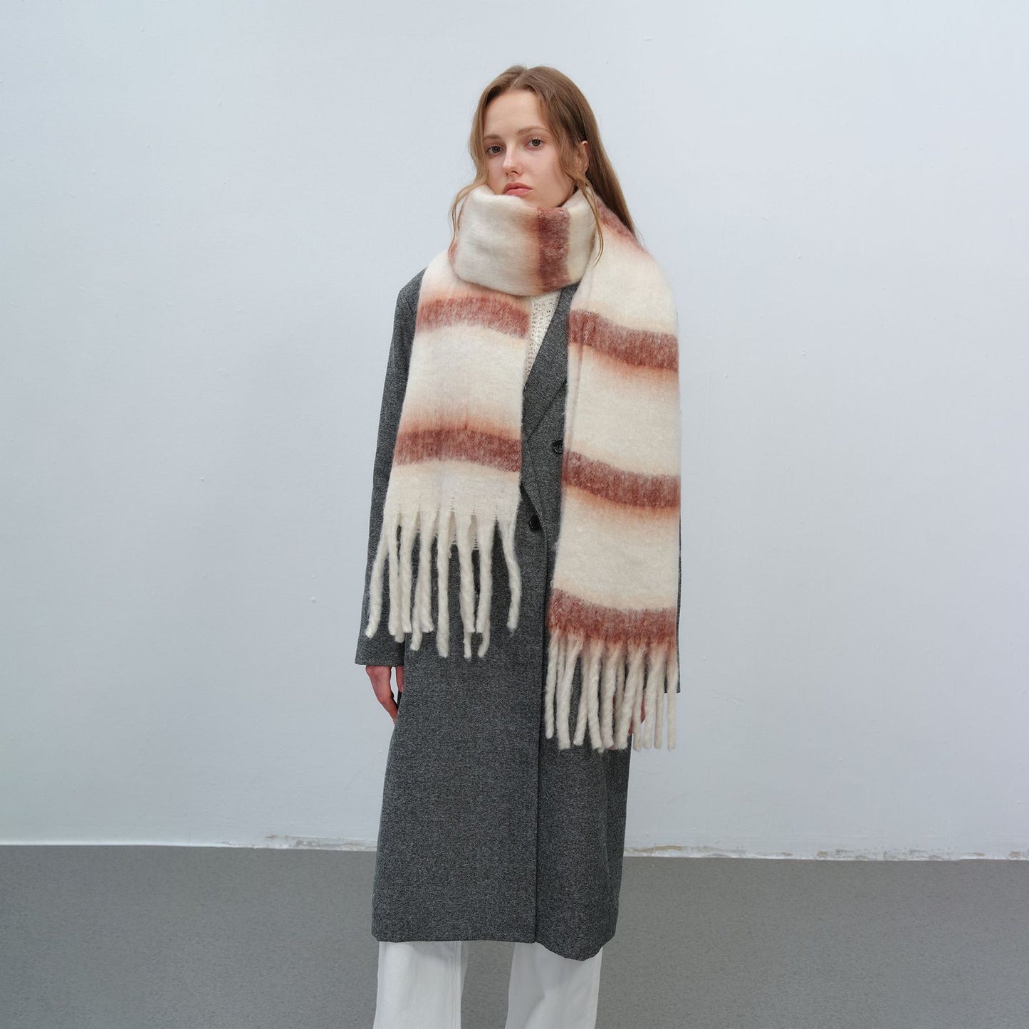 Thick Warm Striped Fringe Shawl Scarf for Women