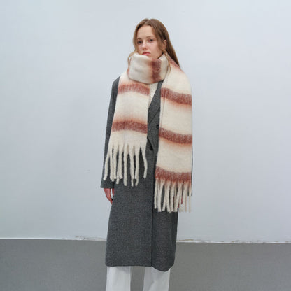 Thick Warm Striped Fringe Shawl Scarf for Women