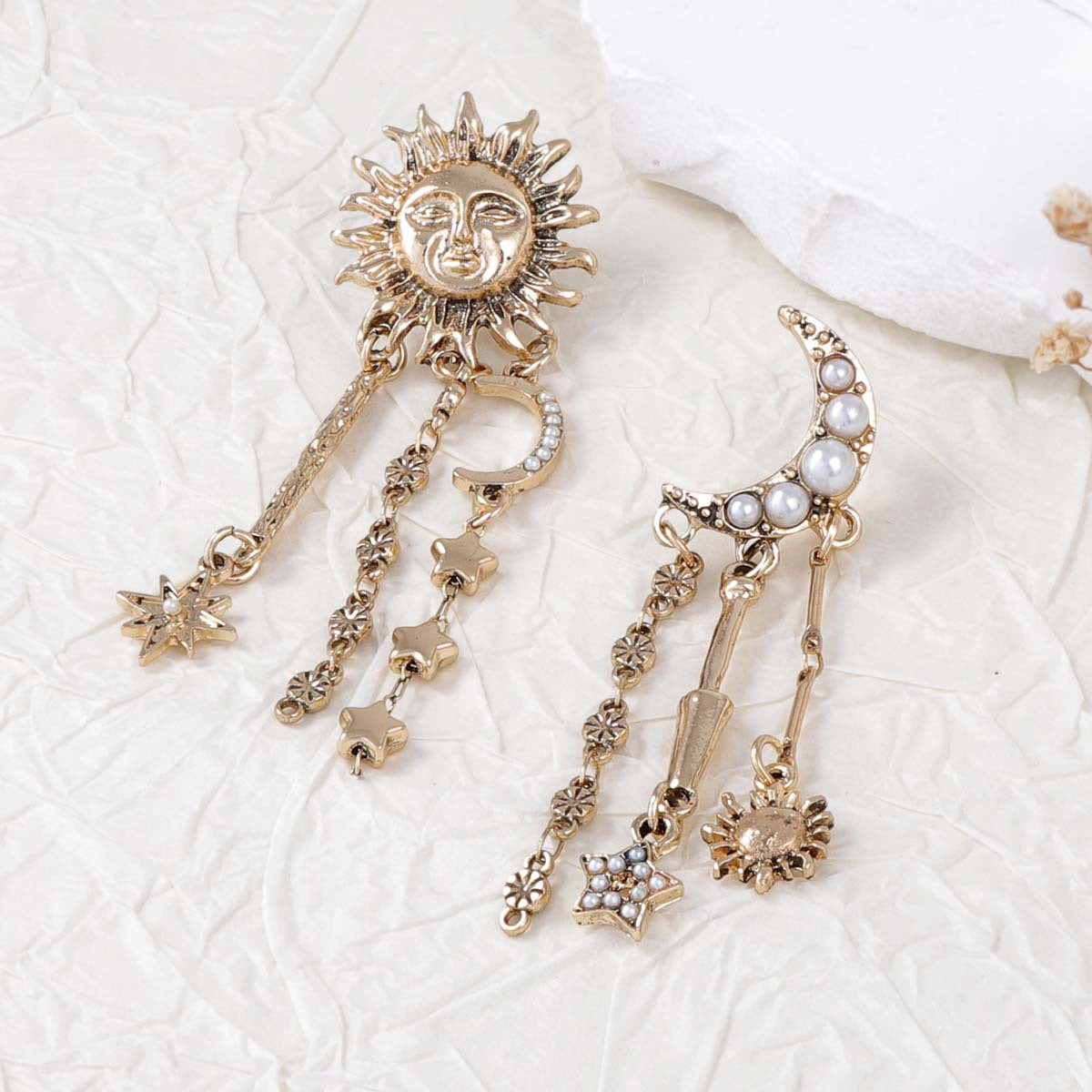 Tassel Drop Earrings Sun Moon Star Statement Celestial