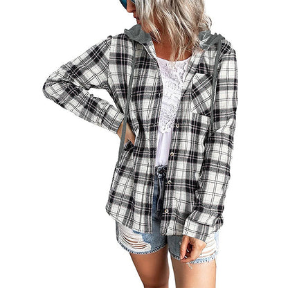 Hooded Plaid Sweatshirt Casual Outerwear