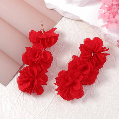 Fabric Flower Statement Earrings Lightweight Office Chic