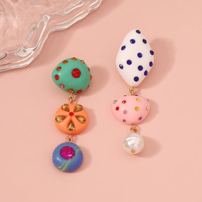 Resin Geometric Rhinestone Earrings Cute Girly