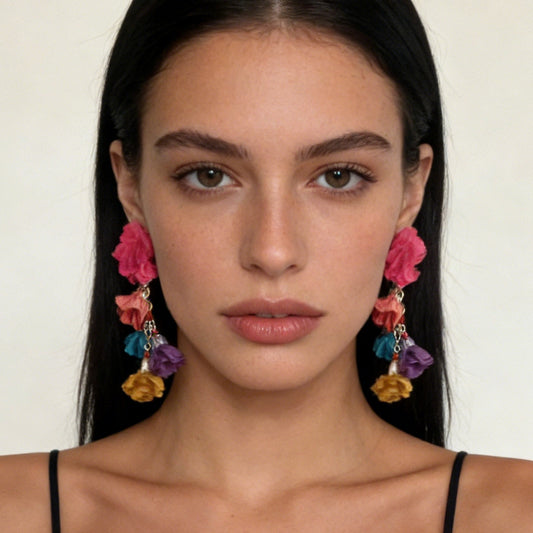 Earrings Bohemian Floral Fabric Chain Lightweight Resort