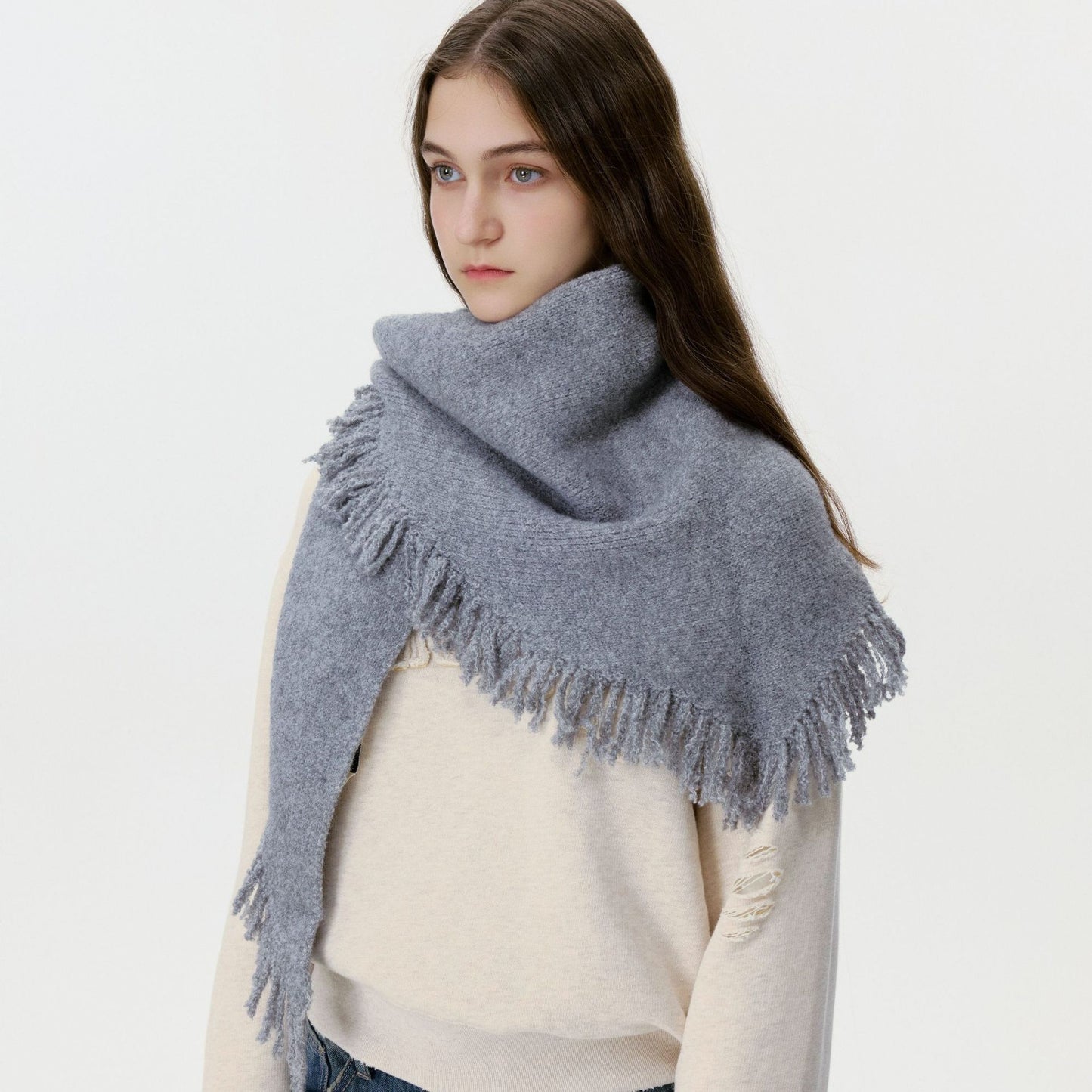 Trendy Tassel Knit Triangle Scarf for Women