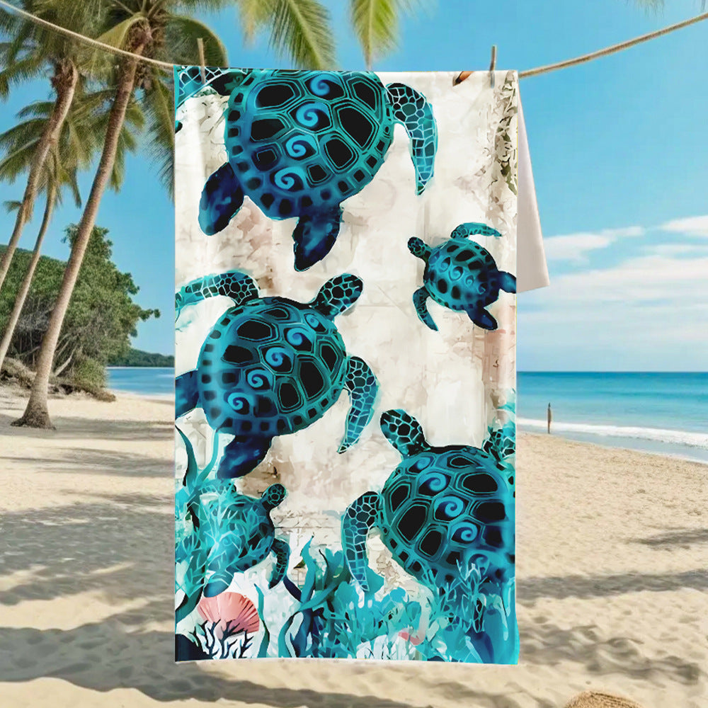Customizable Turtle Print Beach Towel Ultra-Soft Microfiber Bath Towel
