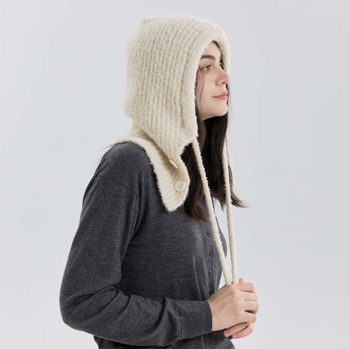 Trendy Knit Wool Blend Balaclava Hat with Neck Warmer