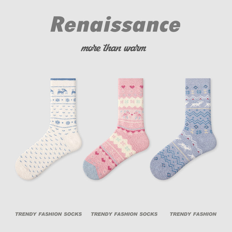Mid Calf Polka Dot Coral Fleece Socks