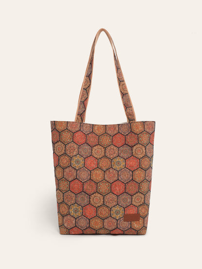 Fashionable Multifunctional Retro Print Cork Shoulder Tote Bag